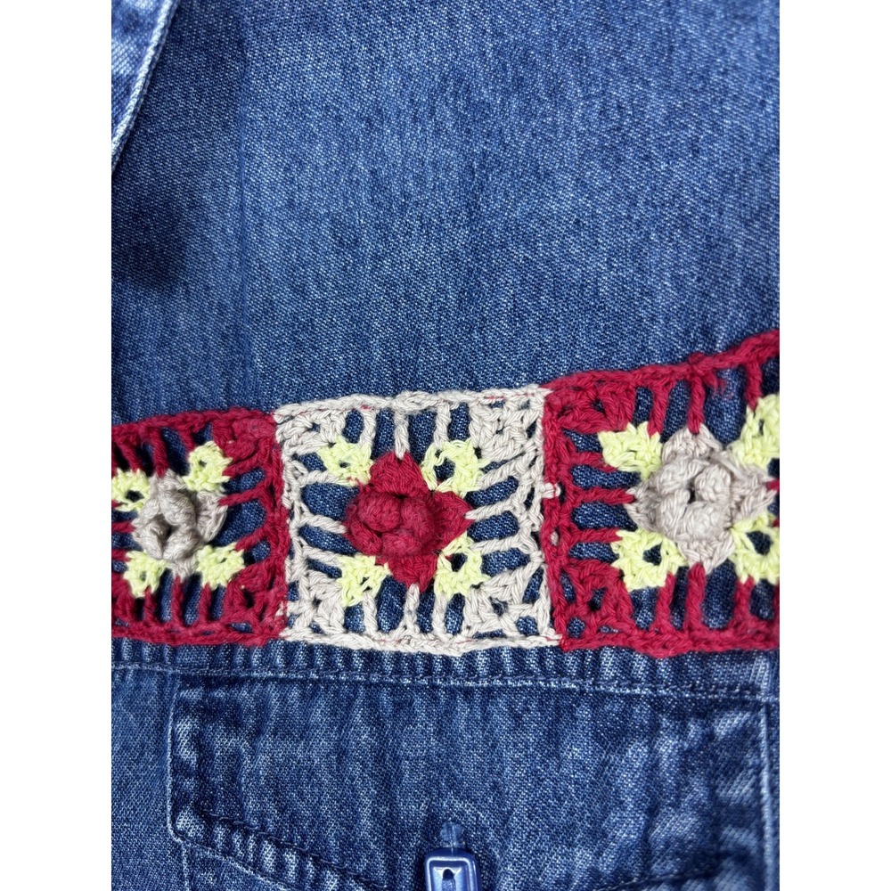Lemon Grass Denim Vest Womens M Embroidered Patchwork Boho Festival Western Chic - Picture 8 of 8